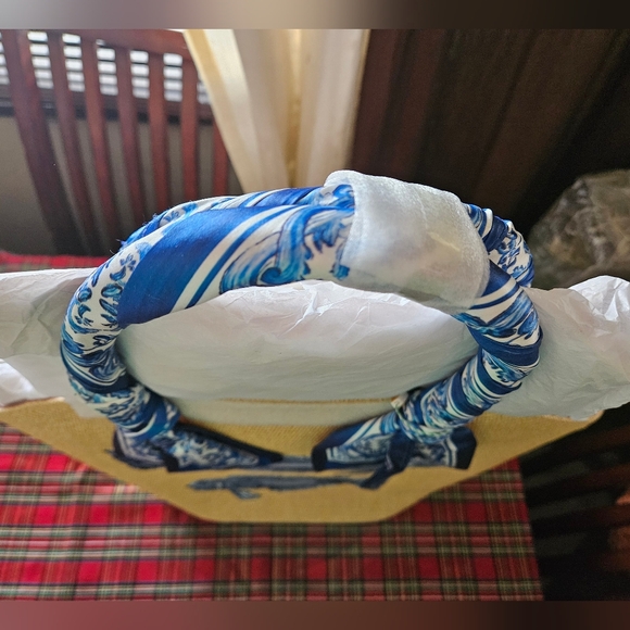 Farm Rio Blue Garden Tiles Raffia Shell Tote - Picture 2 of 4